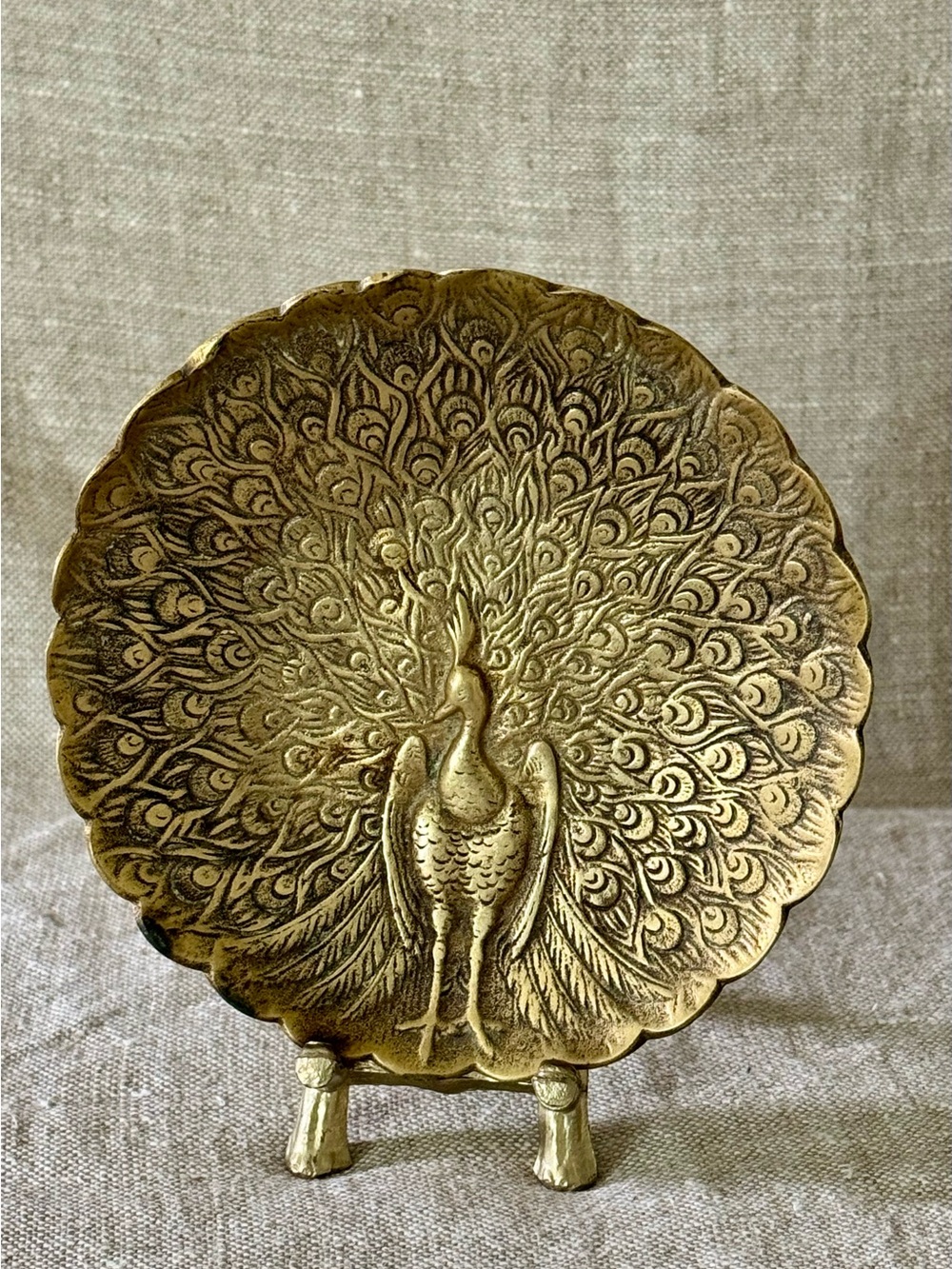vintage solid brass peacock dish Peerage England